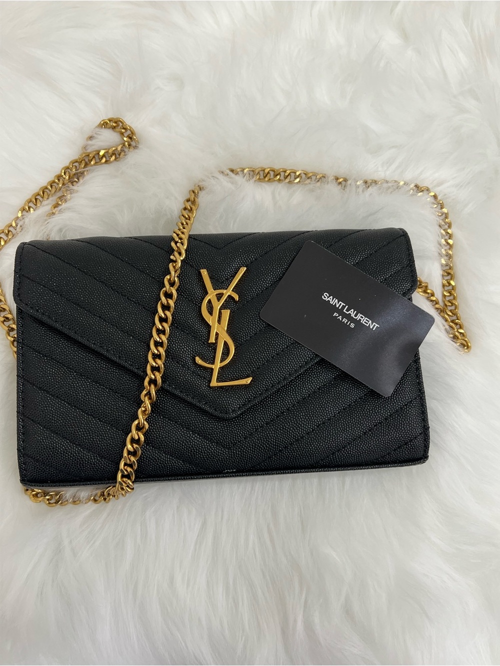 Saint Laurent Black Quilted Crossbody Wallet with Gold YSL Hardware AAA